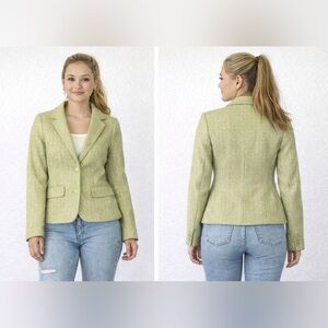 💯 Wool J.Crew Robert Noble Green Herringbone Wool Blazer Sz 8 woven in Scotland